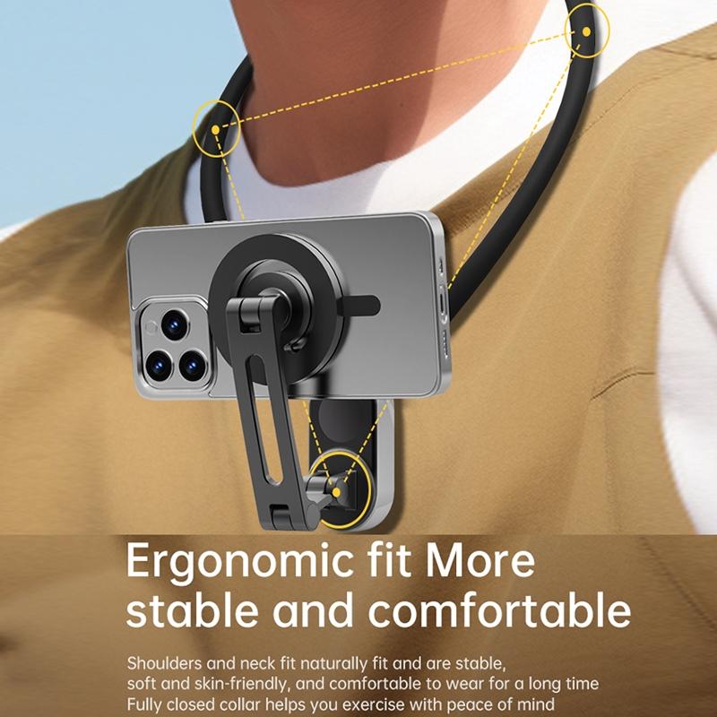 Versatile Magnetic Neck Holder for Phones and Action Cameras - Black