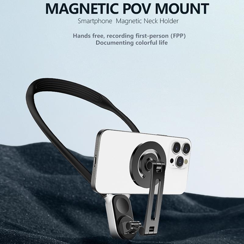 Versatile Magnetic Neck Holder for Phones and Action Cameras - Black