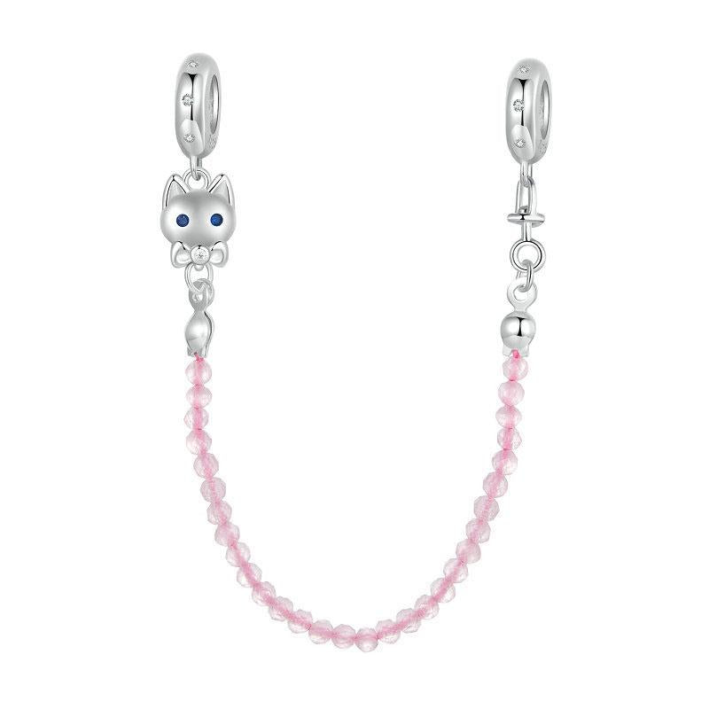 925 Sterling Silver Platinum Plated Cat Safety Chain Pendant