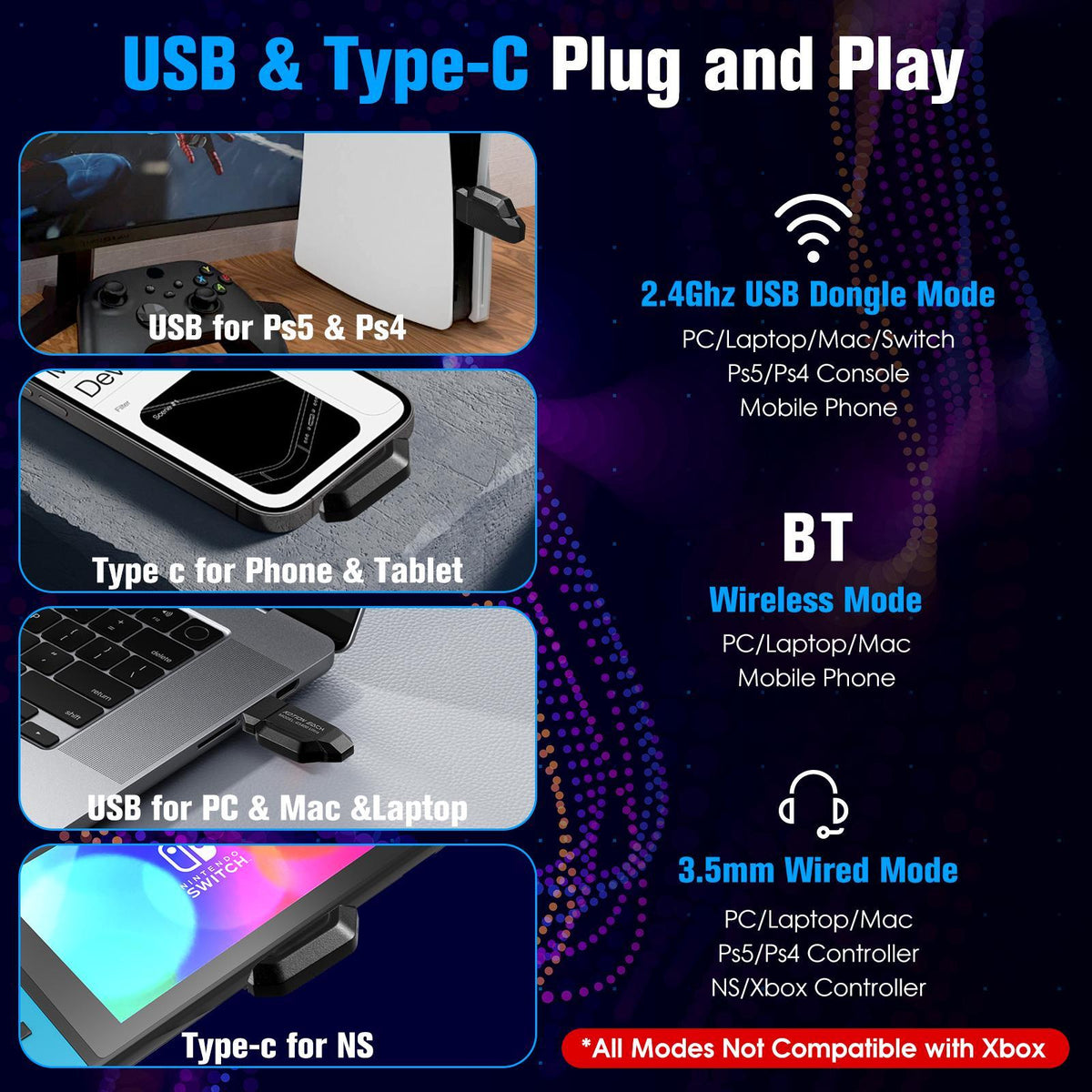 Gs400 Tri-Mode Gaming Headset Bluetooth / Wired