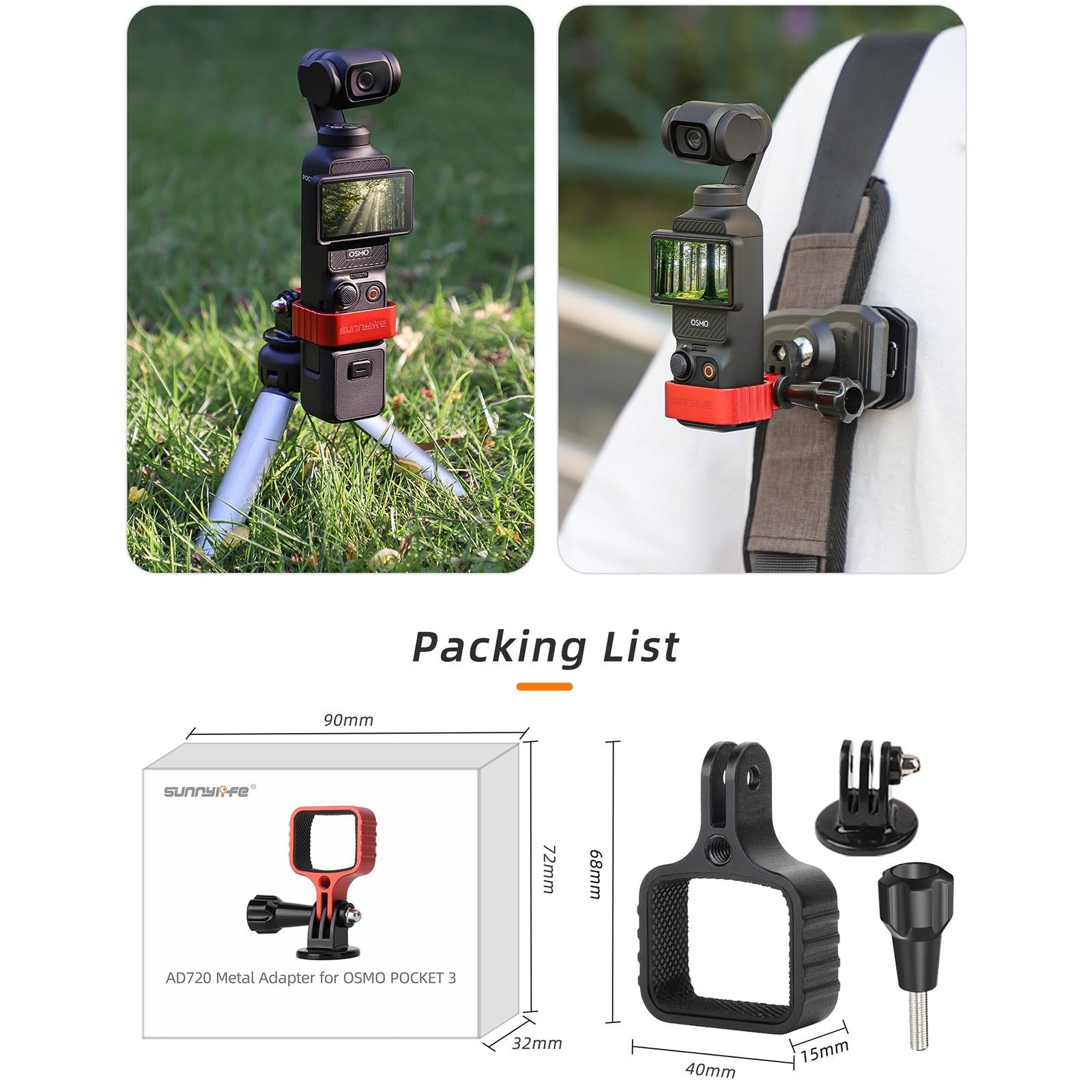 Universal Metal Bracket Adapter for Dji Pocket 3 with Screw - Black