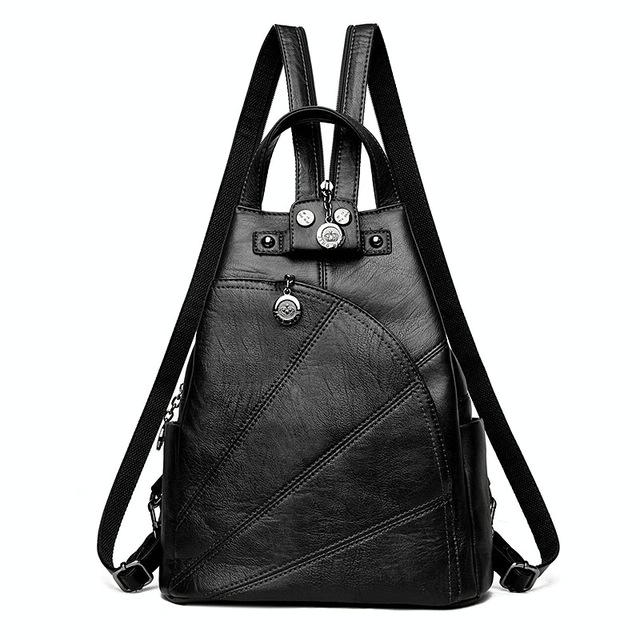 Women Leather Backpack - Secure &amp; Stylish - Black
