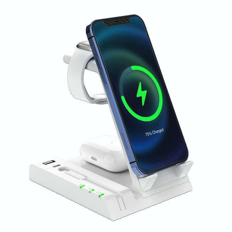 6 In 1 Wireless Charging Stand With Usb C Port & 8 Pin Cable - Black