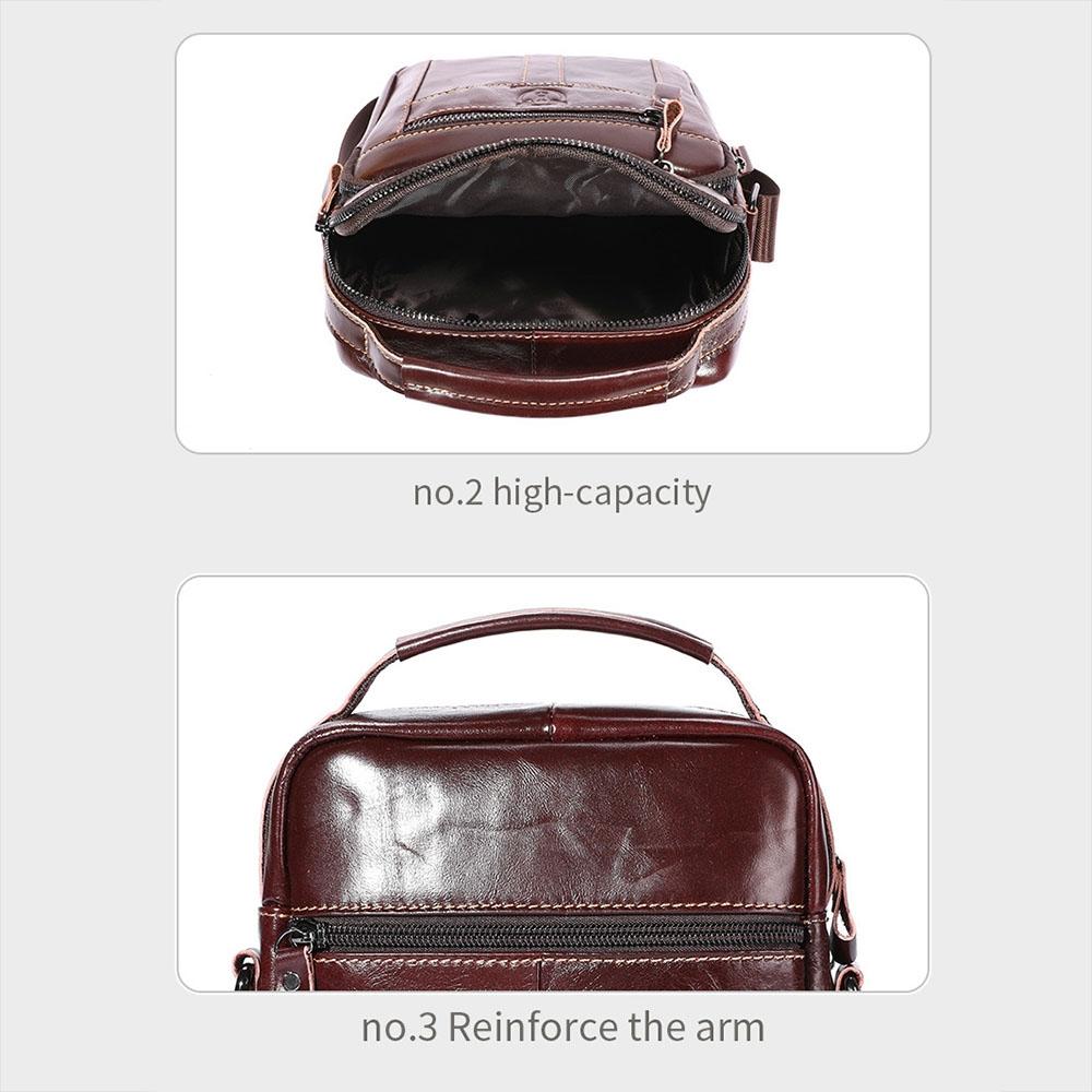 Large Capacity Retro Cowhide Crossbody Bag - Black