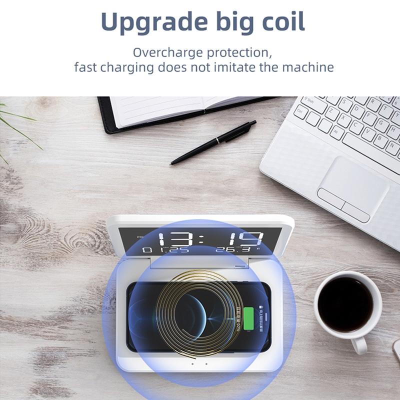 Foldable Desk Calendar Clock With Wireless Charger & Alarm - Black