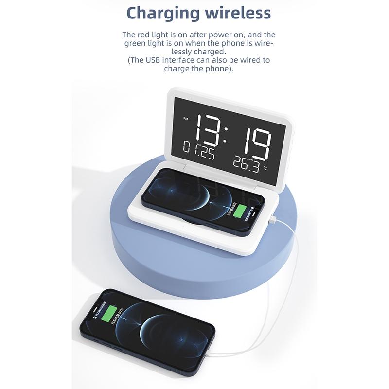 Foldable Desk Calendar Clock With Wireless Charger & Alarm - Black