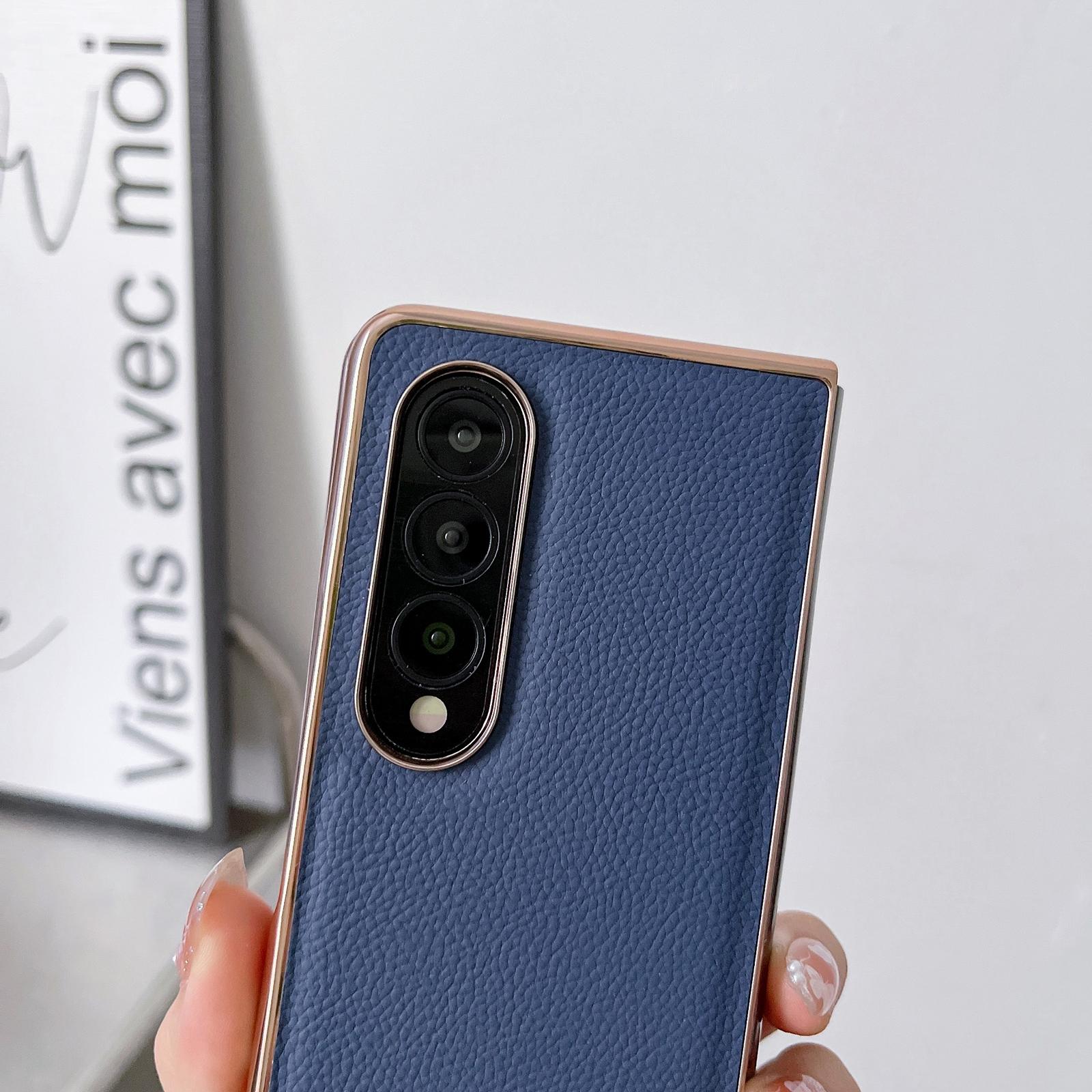 For Samsung Galaxy Z Fold4 5G Skyline Series Nano Electroplating Pu Case - Black