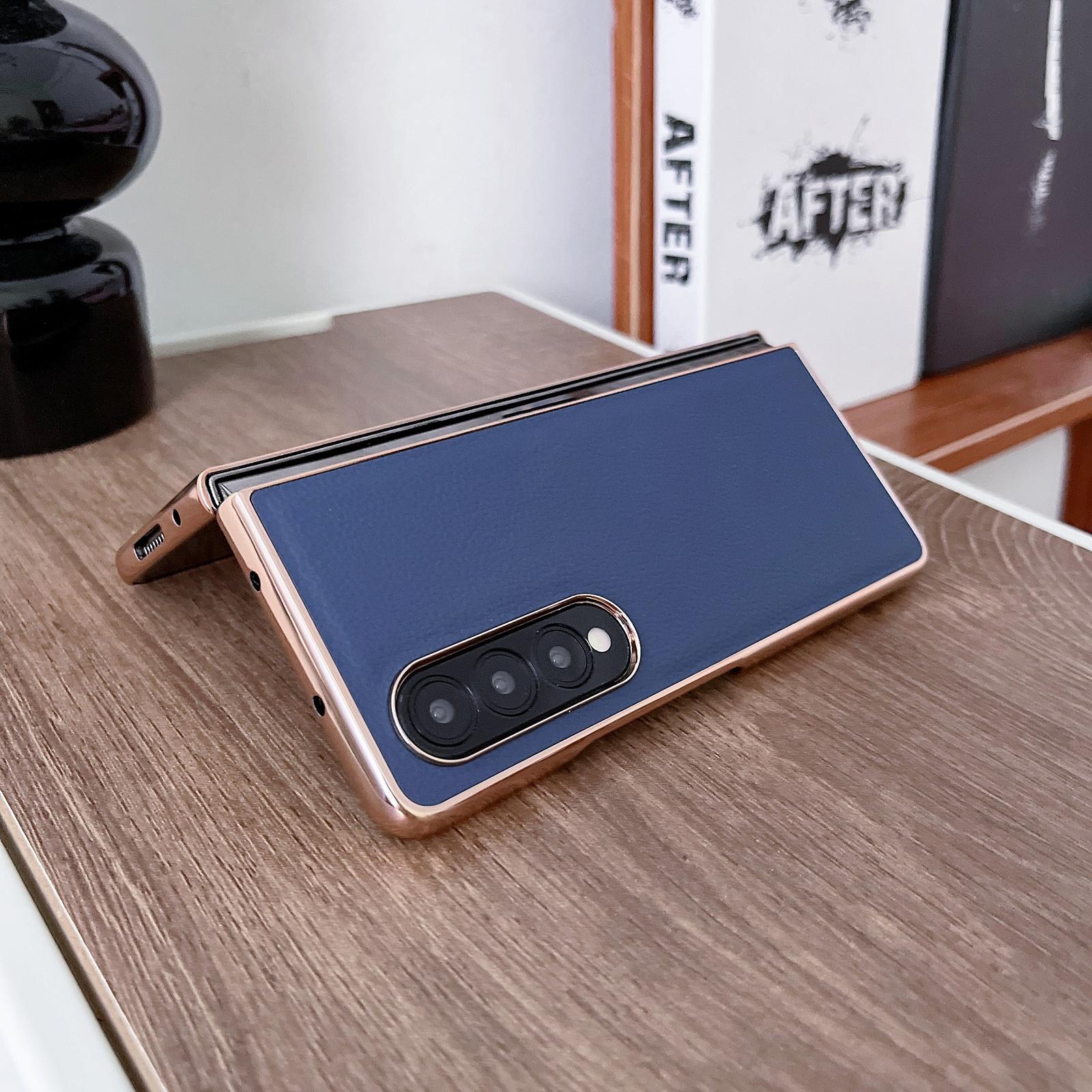 For Samsung Galaxy Z Fold4 5G Skyline Series Nano Electroplating Pu Case - Black
