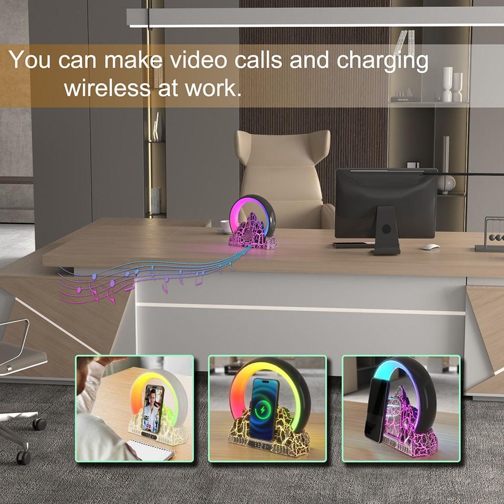 Wireless Charger With Alarm Clock & Bluetooth Speaker - Black