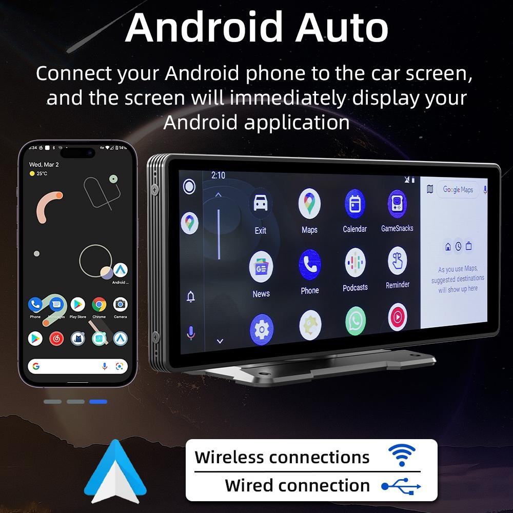 10.26 Inch Car Mp5 Player With Carplay / Android Auto - Portable Black
