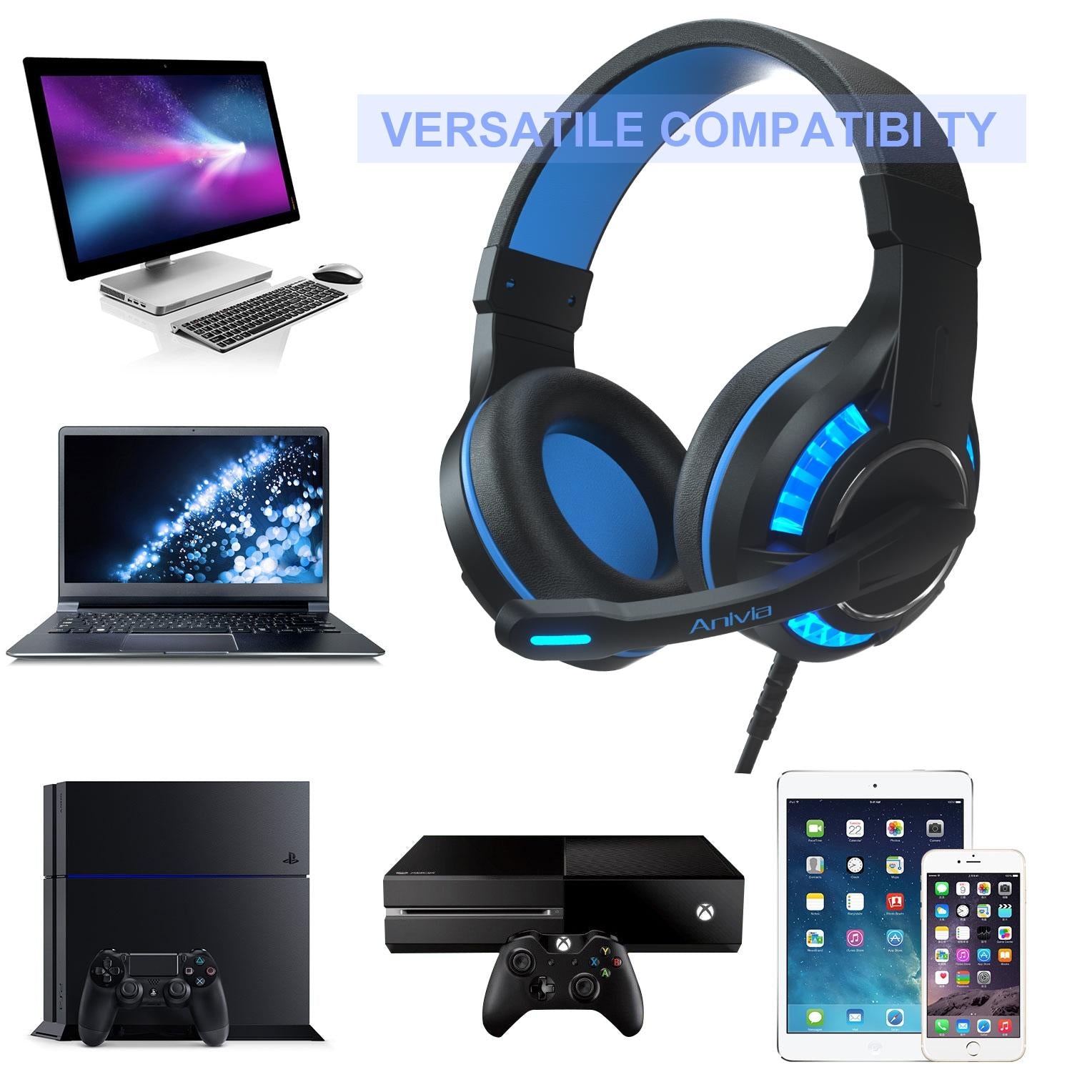 Adjustable Gaming Headset With Mic Black / Blue