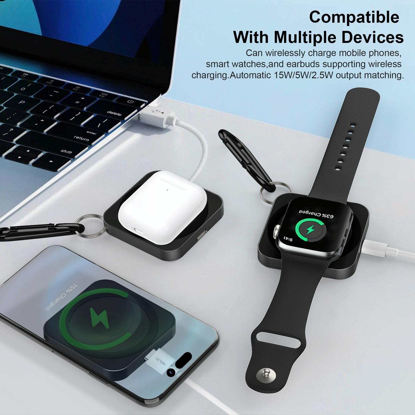 3 In 1 Portable Wireless Charger For Iphone Airpods And Iwatch - Black