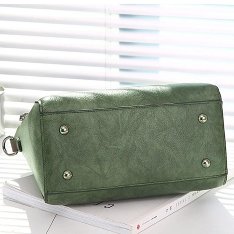 Designer Leather Crossbody Tote with Tassel for Women - Army Green