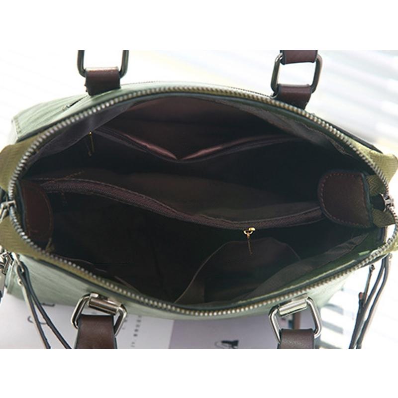 Designer Leather Crossbody Tote with Tassel for Women - Army Green