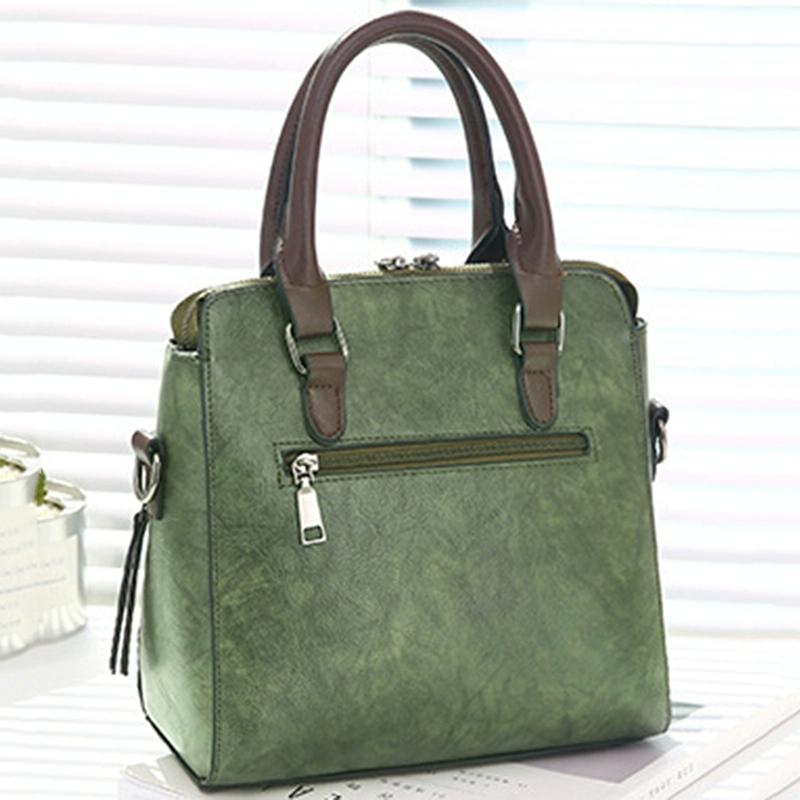 Designer Leather Crossbody Tote with Tassel for Women - Army Green