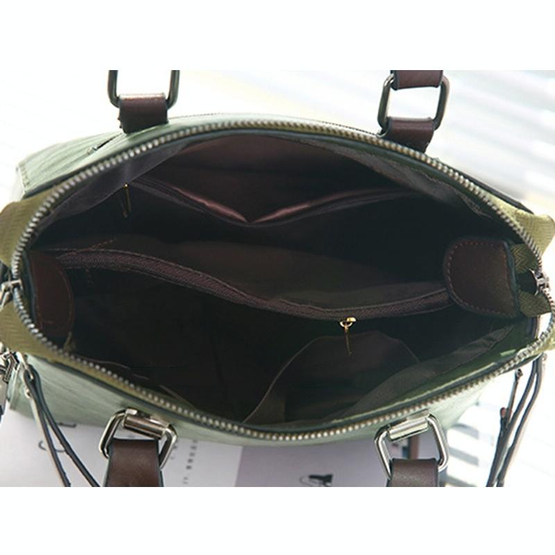 Designer Leather Crossbody Tote with Tassel for Women - Army Green