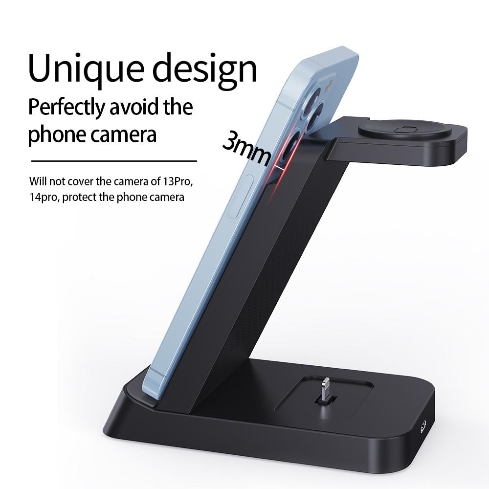 18W 3 In 1 Wireless Charger Stand For Iphone & Apple Watch - Black