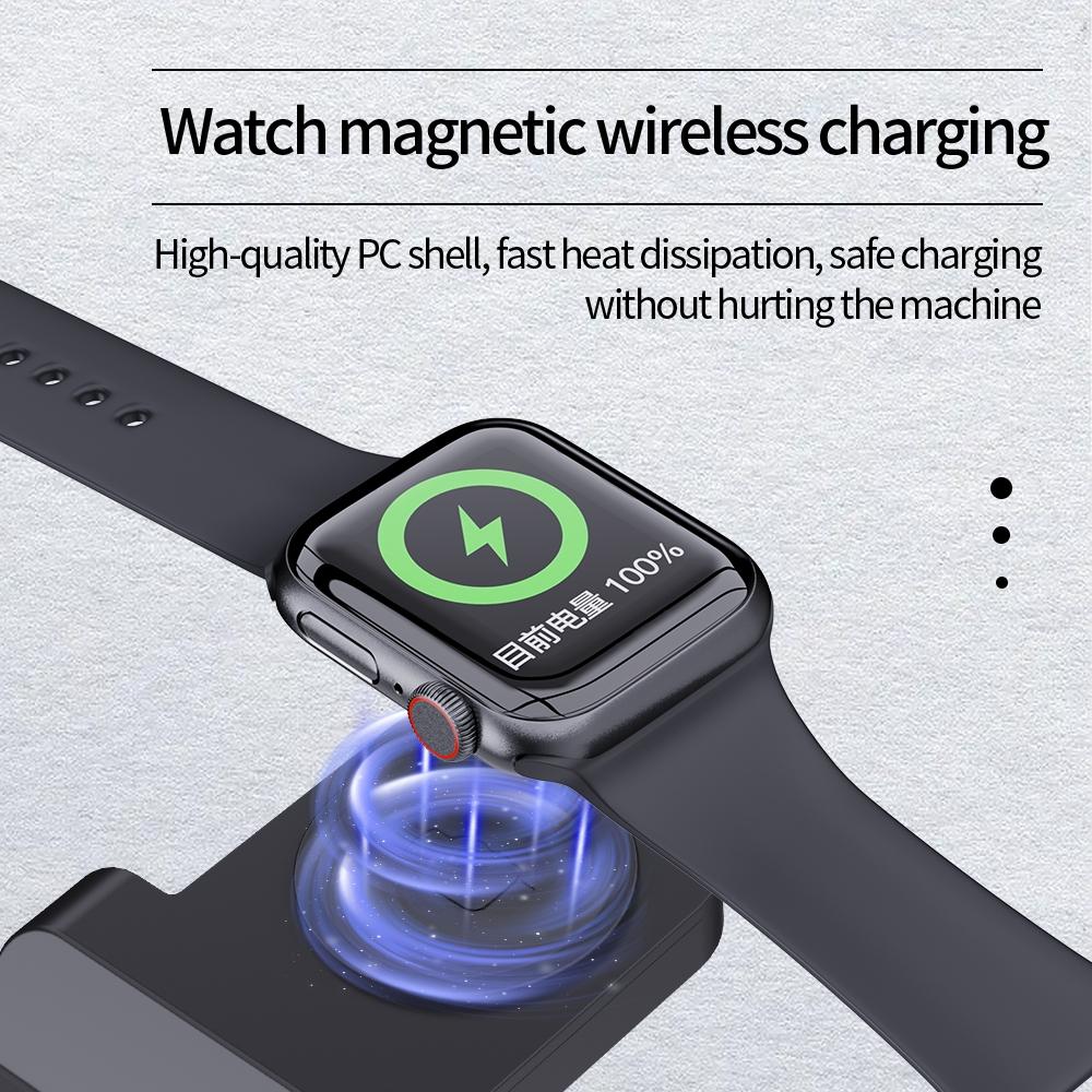 18W 3 In 1 Wireless Charger Stand For Iphone & Apple Watch - Black