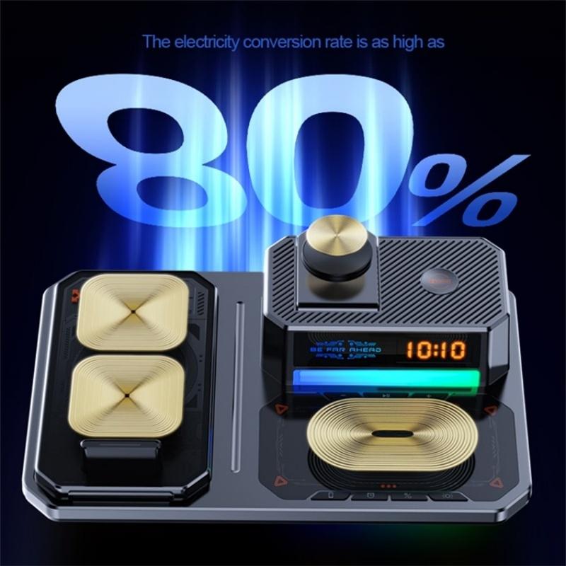 5 In 1 Magnetic Wireless Charger Stand With Clock & Speaker - Black