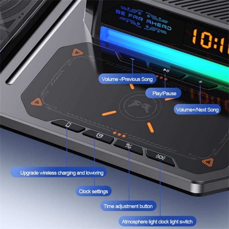 5 In 1 Magnetic Wireless Charger Stand With Clock & Speaker - Black