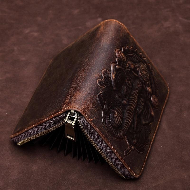 Dark Coffee Leather Passport / Card Holder - Rfid-protected