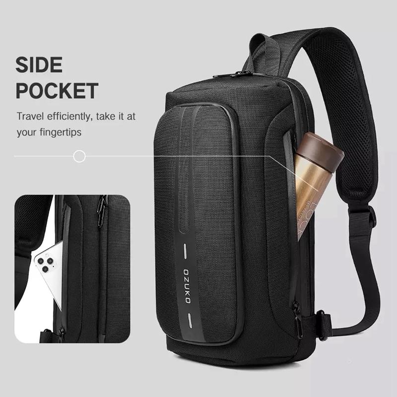 Waterproof Men Business Chest Bag With Usb Charging Port Anti Theft Shoulder Messenger Bag - Dark Blue