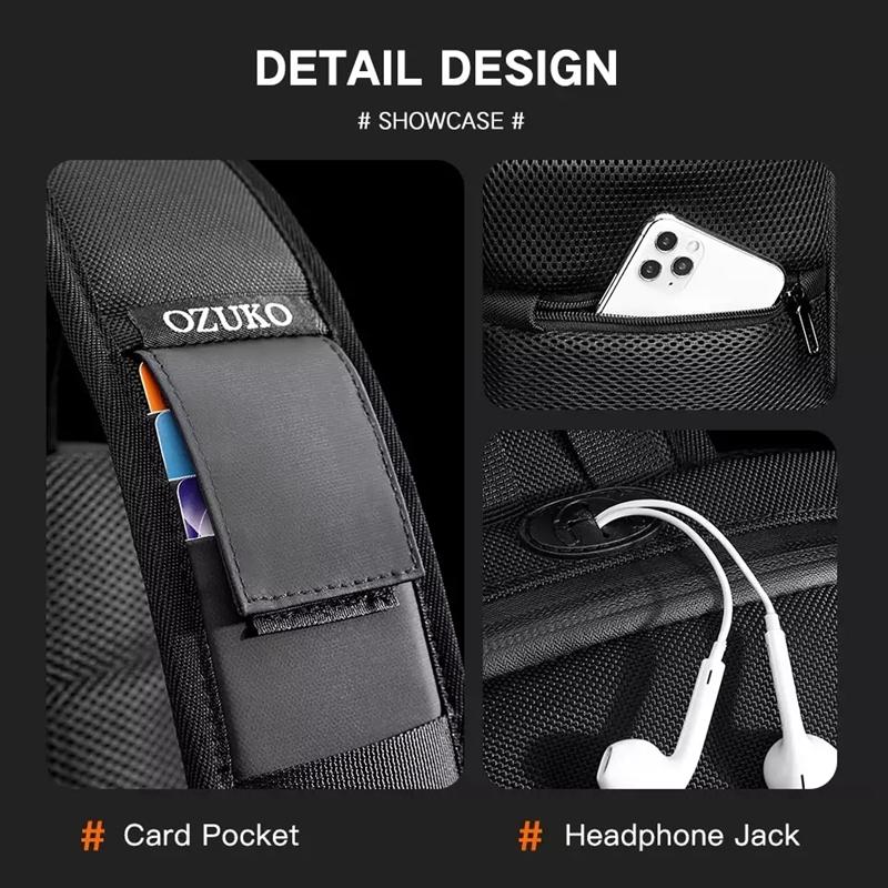 Waterproof Men Business Chest Bag With Usb Charging Port Anti Theft Shoulder Messenger Bag - Dark Blue