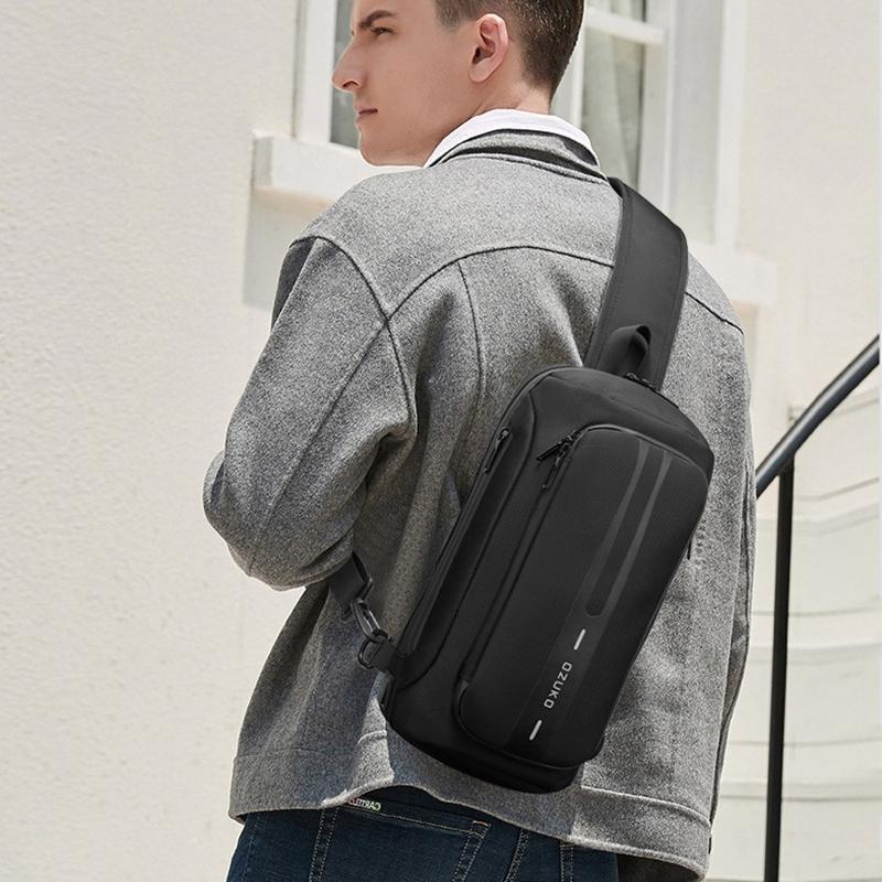 Waterproof Men Business Chest Bag With Usb Charging Port Anti Theft Shoulder Messenger Bag - Dark Blue