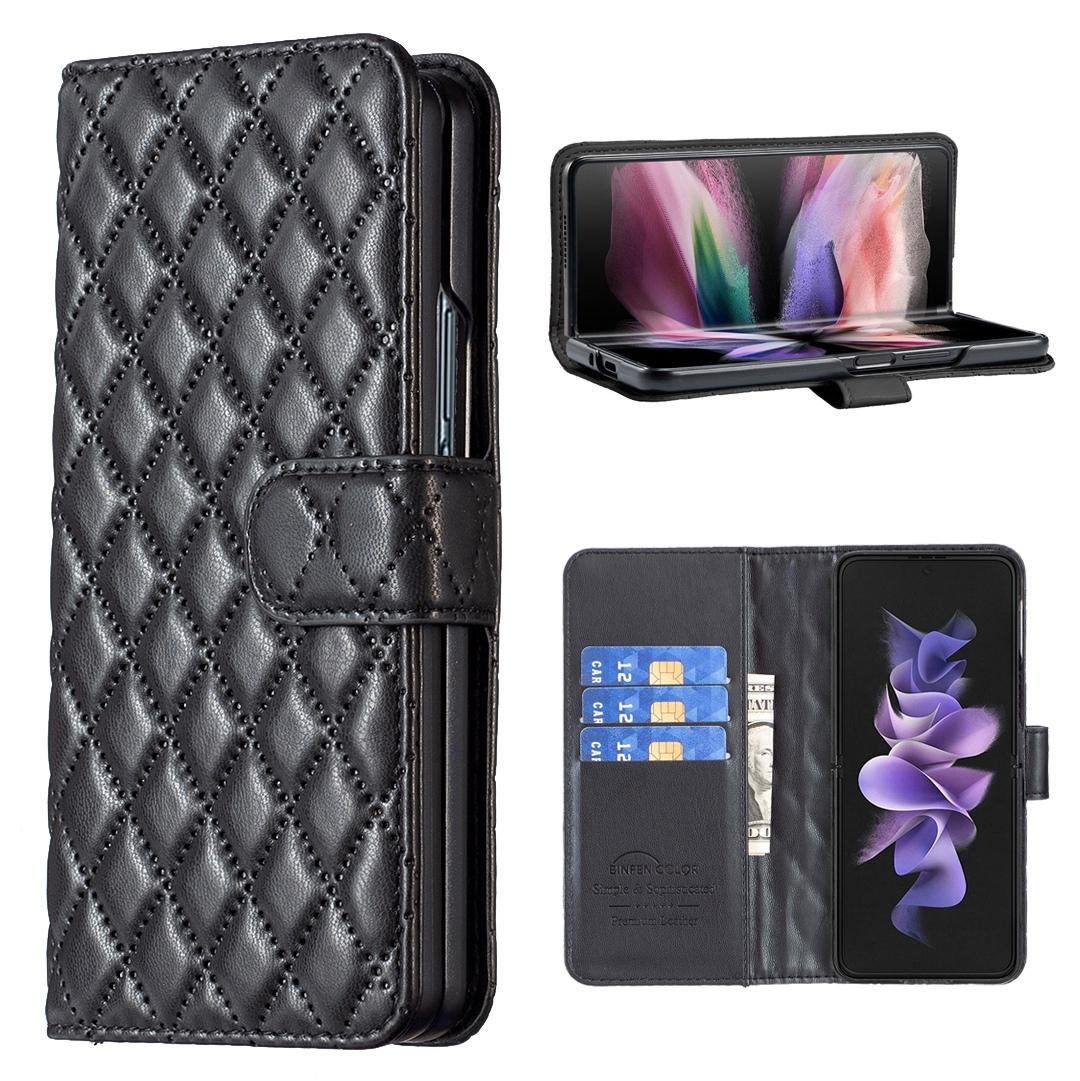 For Samsung Galaxy Z Fold4 5G Samsung Fold 4 Diamond Lattice Wallet Case - Sleek And Stylish - Black