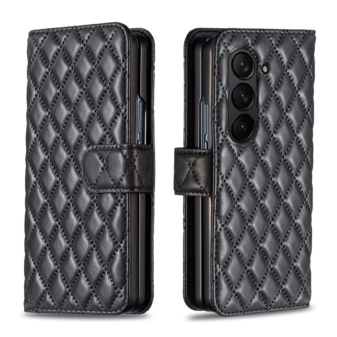 For Samsung Galaxy Z Fold4 5G Samsung Fold 4 Diamond Lattice Wallet Case - Sleek And Stylish - Black