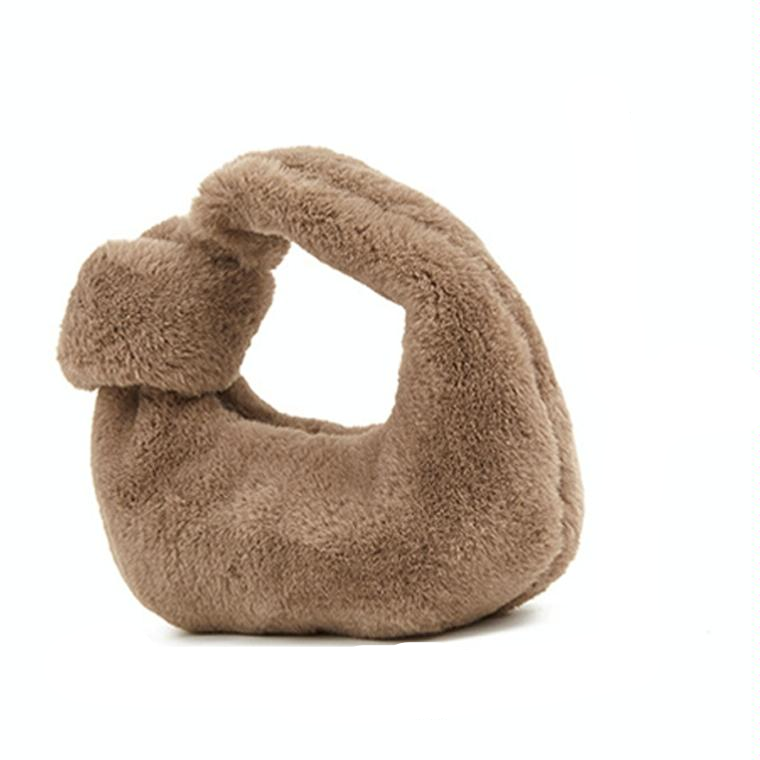 Plush Rabbit Fleece Tote with Knotted Handles - Olive Green