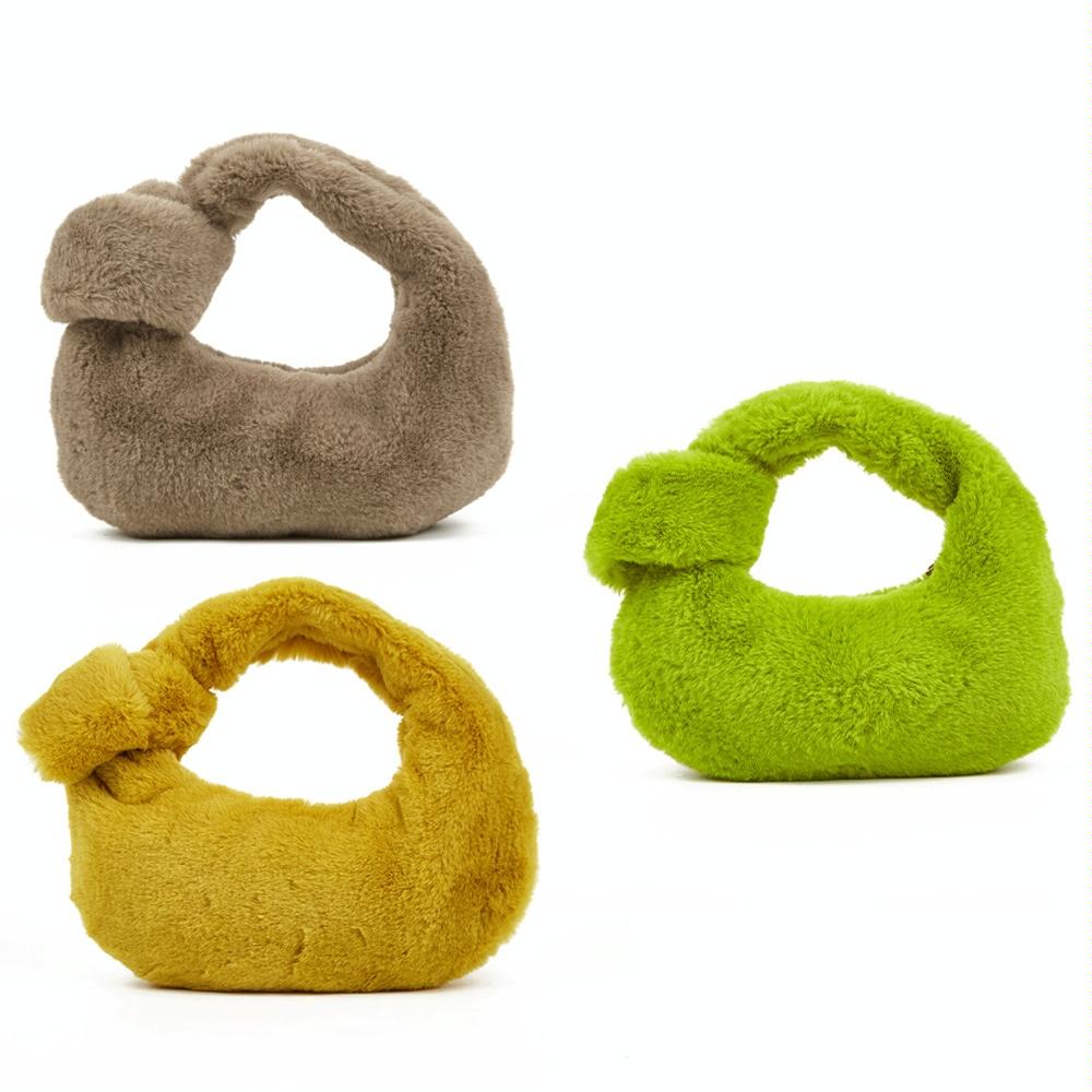 Plush Rabbit Fleece Tote with Knotted Handles - Olive Green