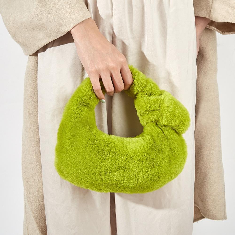 Plush Rabbit Fleece Tote with Knotted Handles - Olive Green