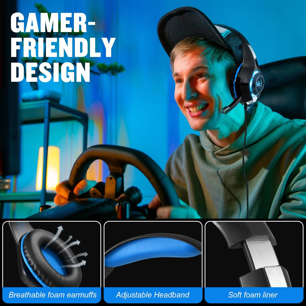 Omni Mic Gaming Headset 1.9M Length - Black Blue