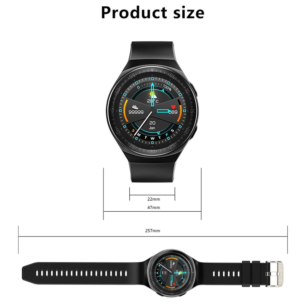 1.28 Inch Ip67 Waterproof Smart Watch With Bluetooth Call Sleep & Heart Rate Monitoring - Black