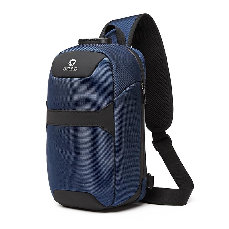 Waterproof Anti Theft Chest Bag With Usb Port Men Outdoor Messenger Bag Dark Blue