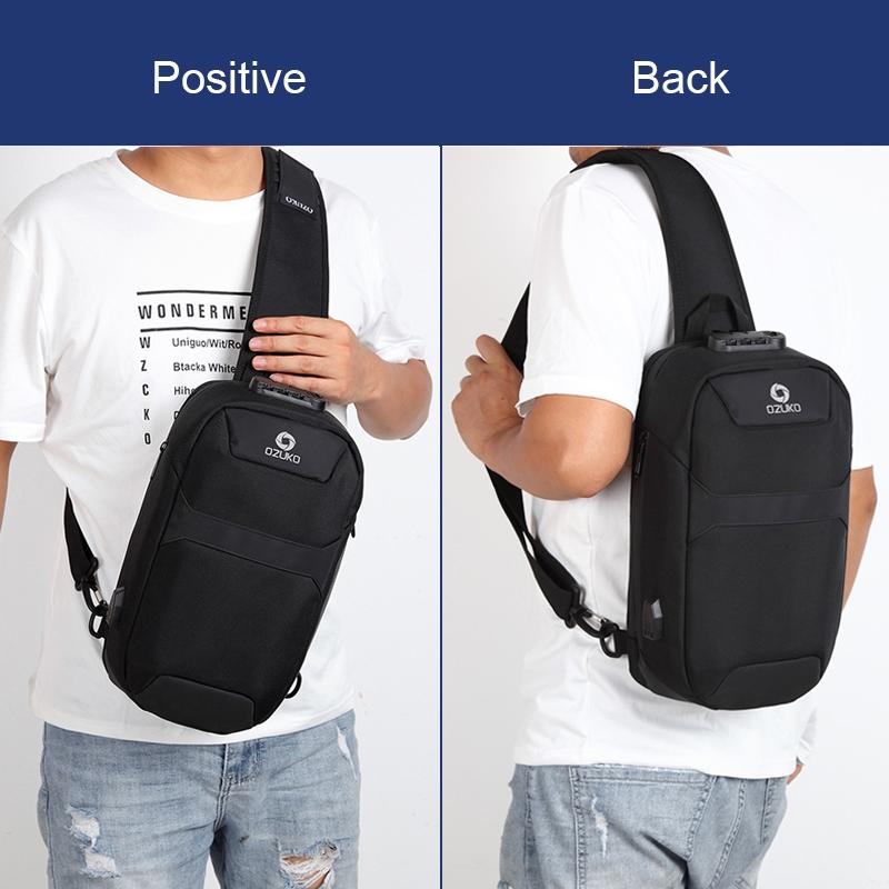 Waterproof Anti Theft Chest Bag With Usb Port Men Outdoor Messenger Bag Dark Blue
