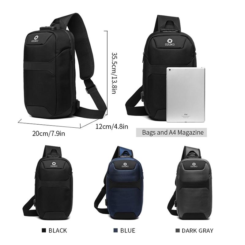 Waterproof Anti Theft Chest Bag With Usb Port Men Outdoor Messenger Bag Dark Blue