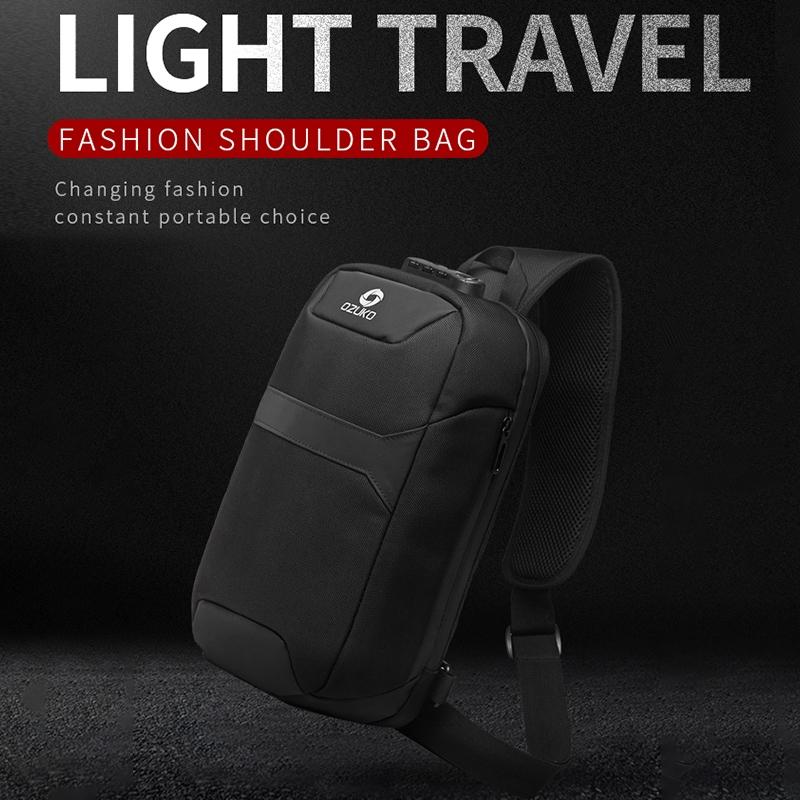 Waterproof Anti Theft Chest Bag With Usb Port Men Outdoor Messenger Bag Dark Blue