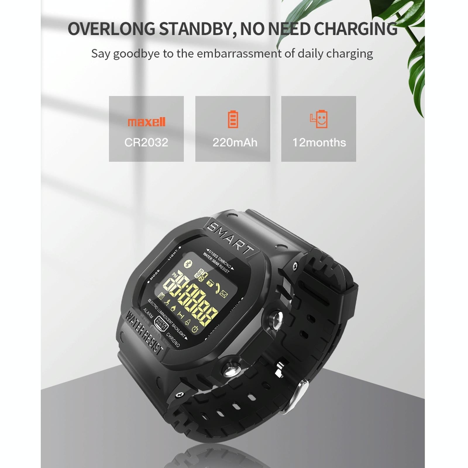 1.21 Inch Fstn Lcd Screen 50M Waterproof Smart Watch Support Information Reminder / Remote Camera / Sport Record Black - Eda001133601A