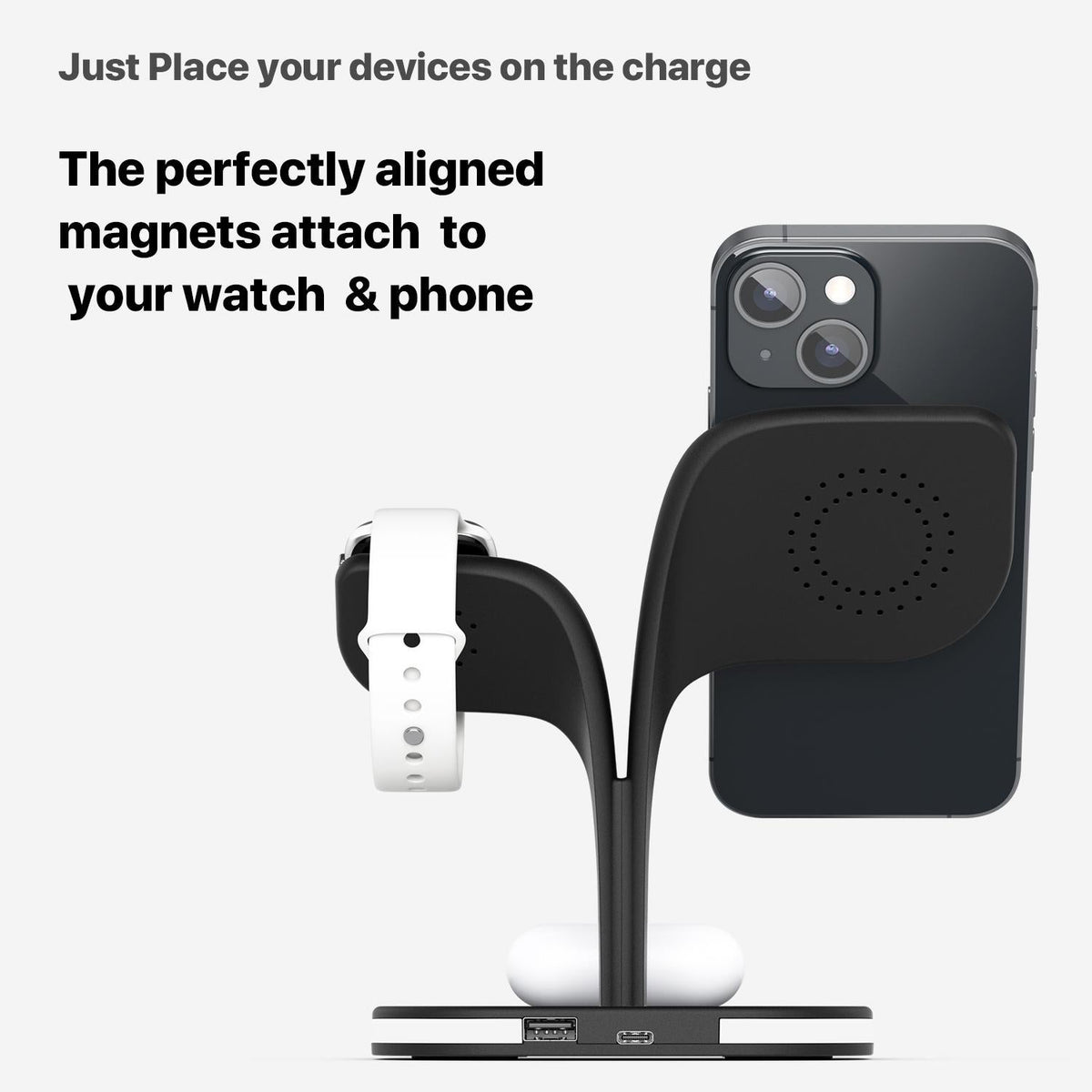 15W 5 In 1 Magnetic Wireless Charger With Stand - Black
