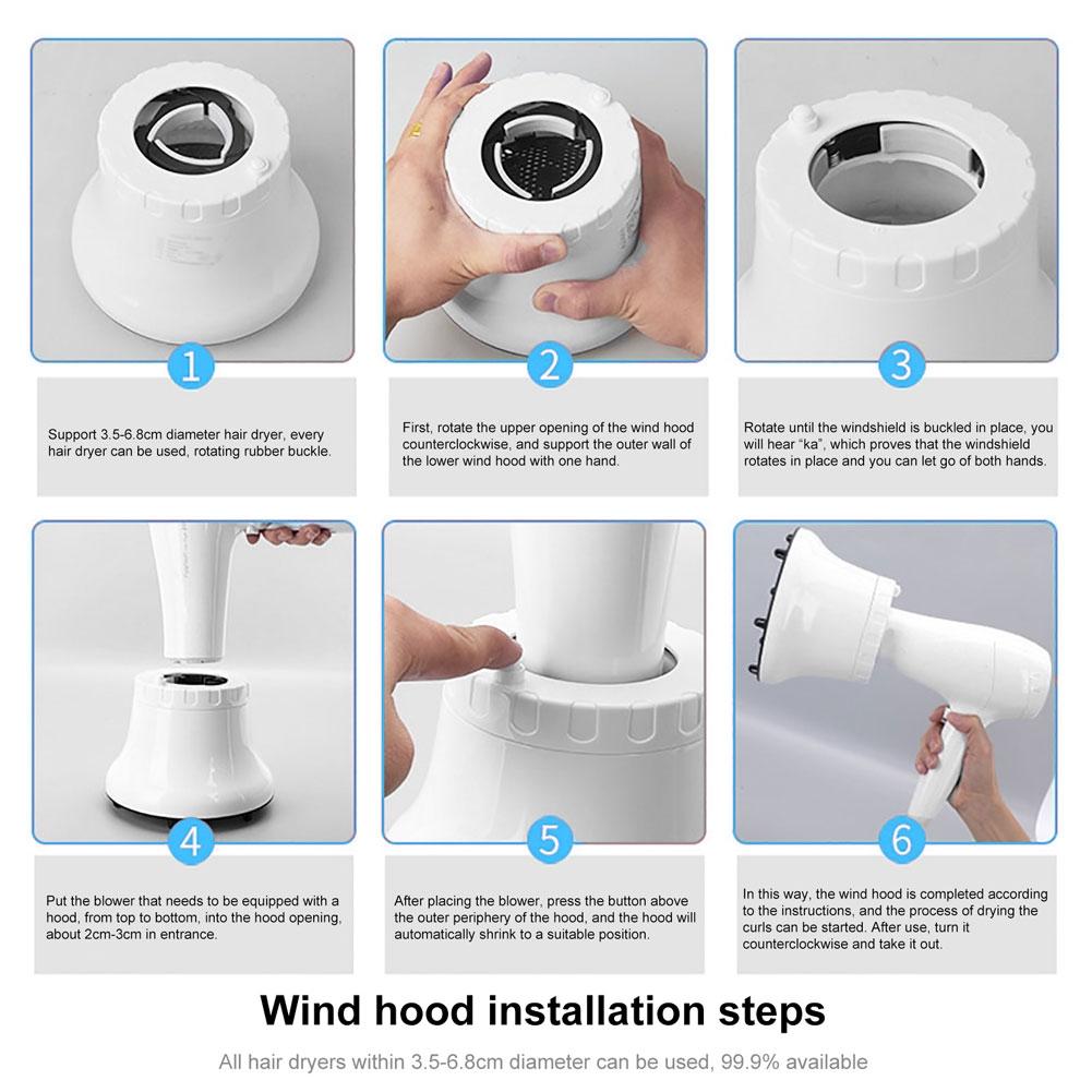 Universal Hair Diffuser For Blow Dryers Rotatable Design Large Hood Black - White