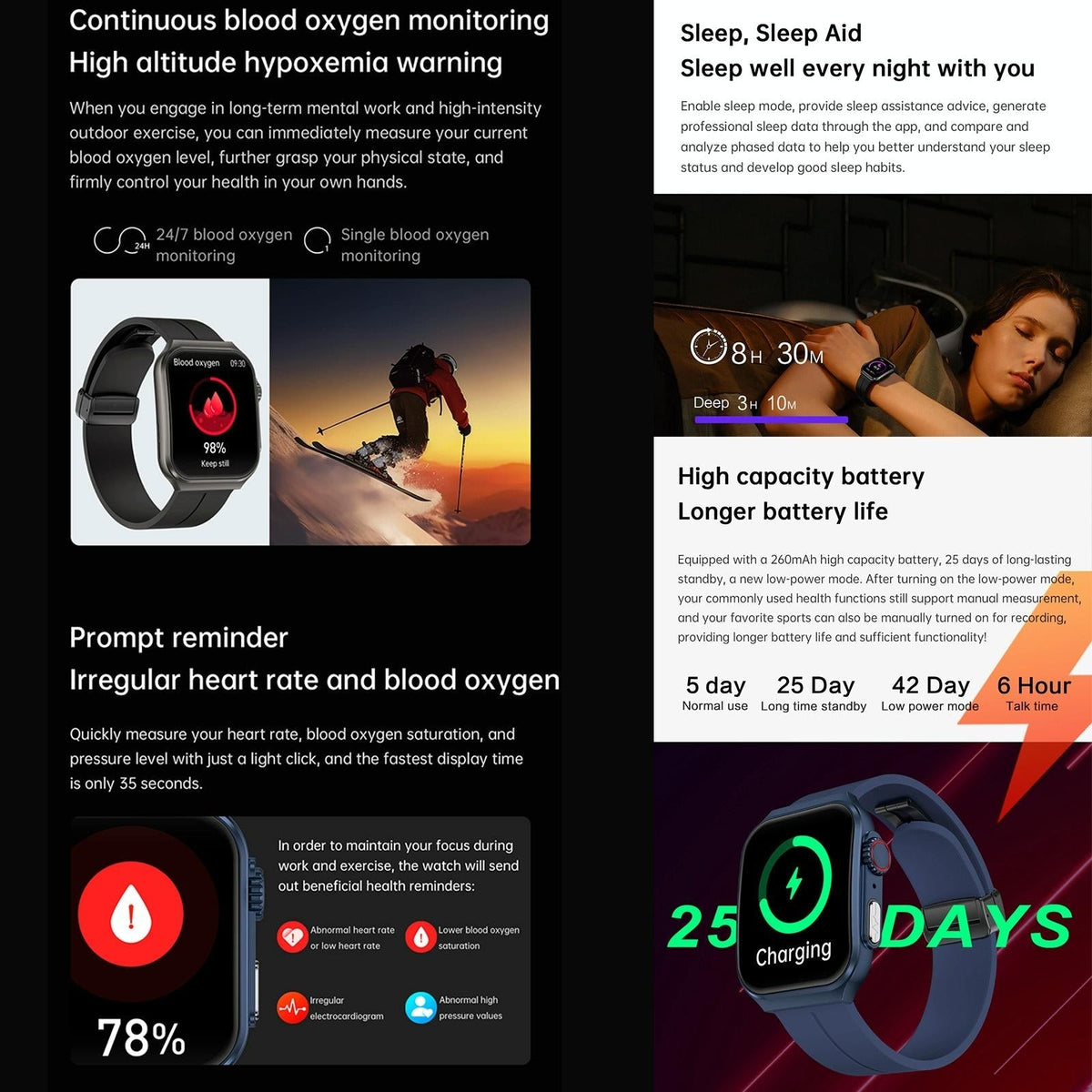 1.96 Inch Bt Call / Heart Rate / Blood Pressure / Blood Oxygen - Black