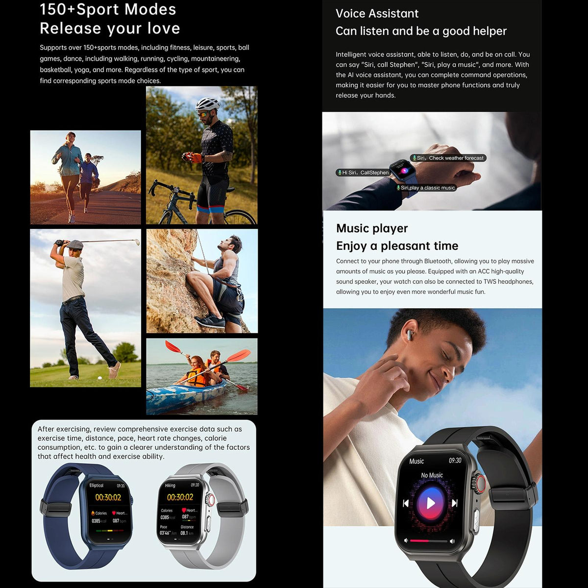 1.96 Inch Bt Call / Heart Rate / Blood Pressure / Blood Oxygen - Black