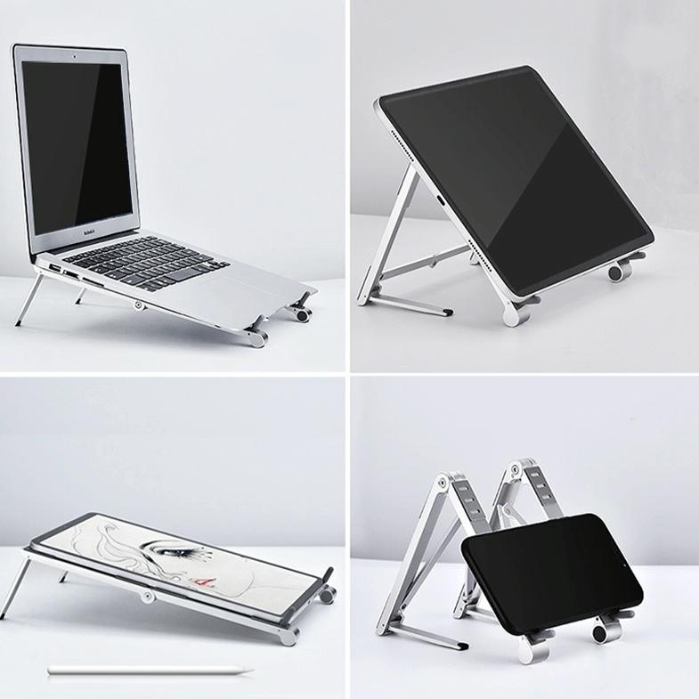 Foldable Aluminum 3-in-1 Phone Tablet Stand - Portable Storage - Grey