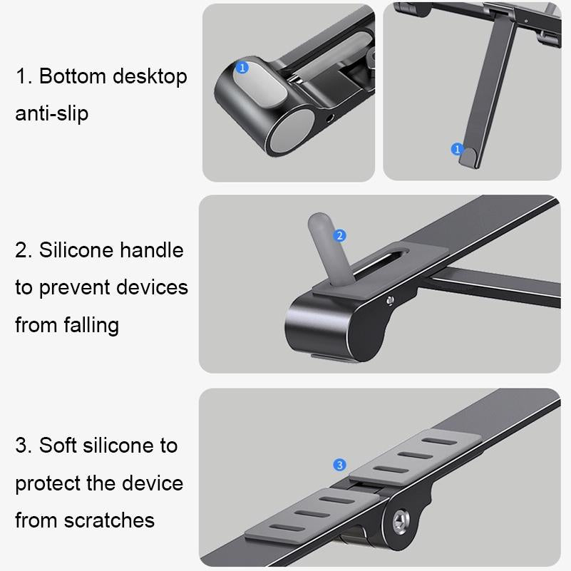 Foldable Aluminum 3-in-1 Phone Tablet Stand - Portable Storage - Grey
