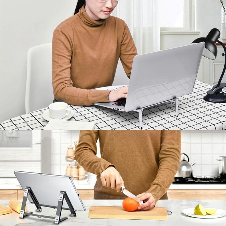 Foldable Aluminum 3-in-1 Phone Tablet Stand - Portable Storage - Grey