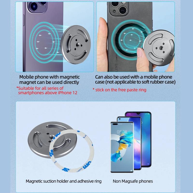 Universal Magnetic Phone Holder for Tripod and Magic Arm - Titanium Color