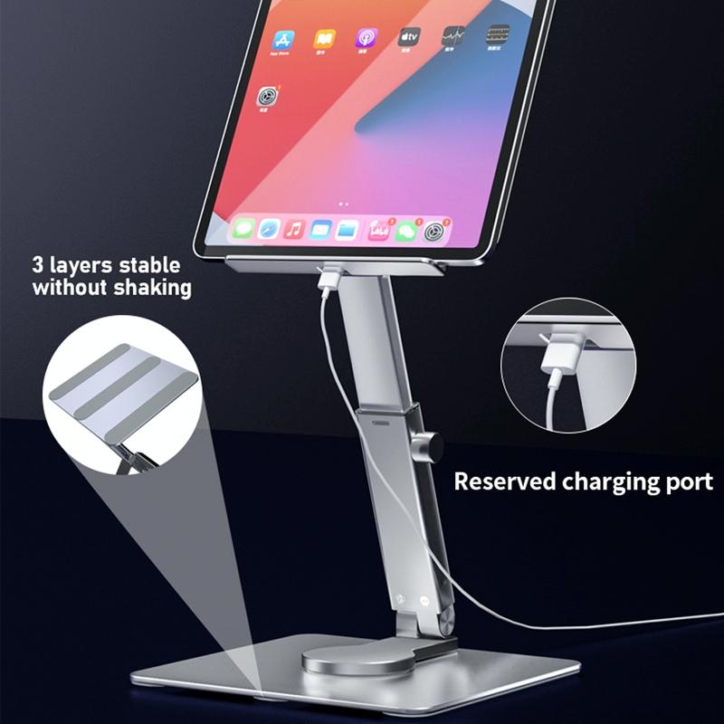 Portable Telescopic Desktop Phone Stand - Foldable & Rotating - Silver