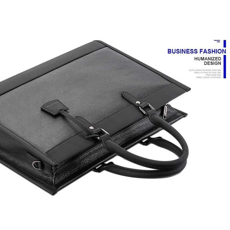 Large-Capacity Leather Laptop Messenger Briefcase In Black